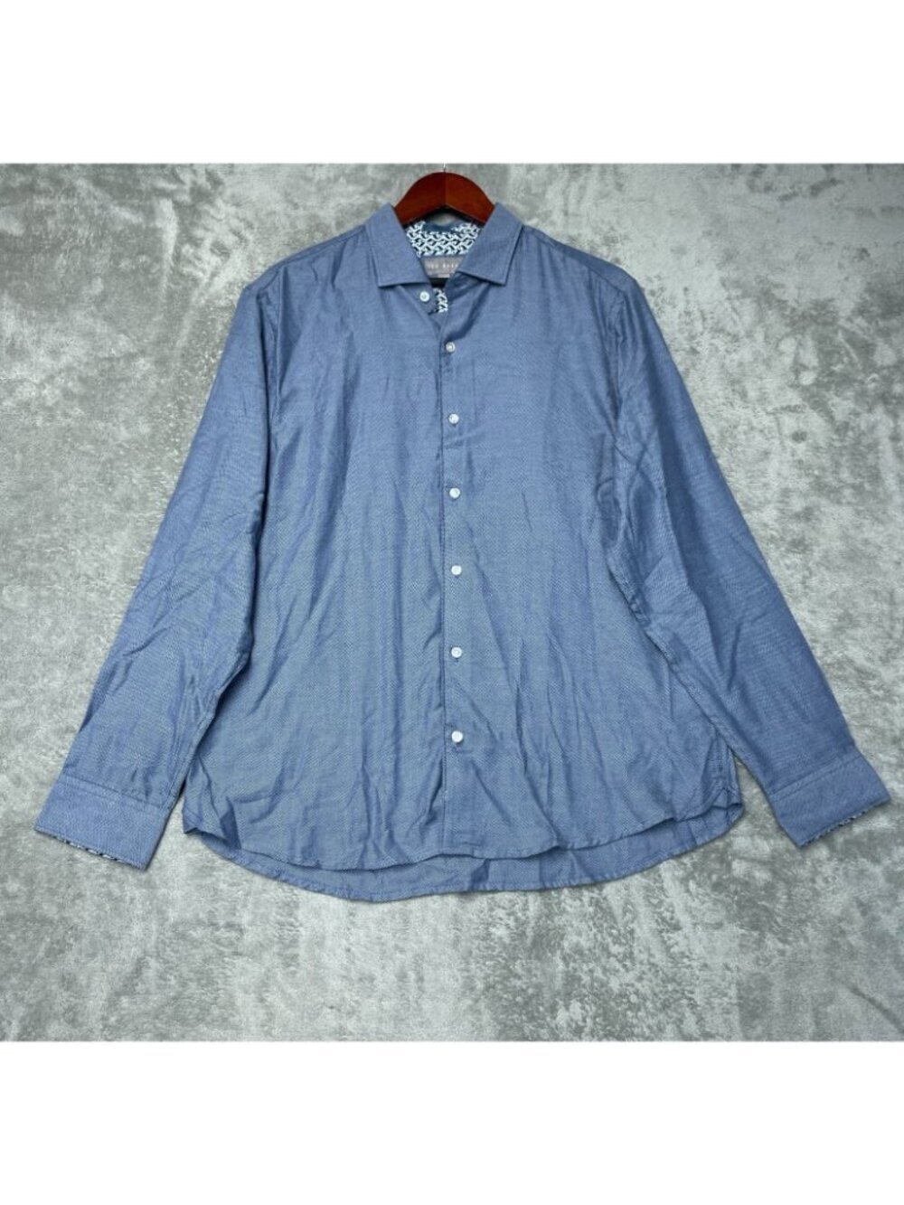 Ted Baker Men's L Blue Herringbone Long Sleeve Button Down Dress Shirt  e1676 - Picture 2 of 10